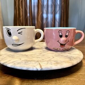 SETof2 1990s 90s VTG Livingware 3D Nose Silly Face Mug Mugs Grumpy Wink Happy